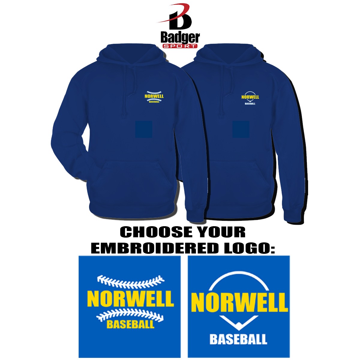 Norwell Baseball Badger Performance Fleece Youth Hood, Embroidered