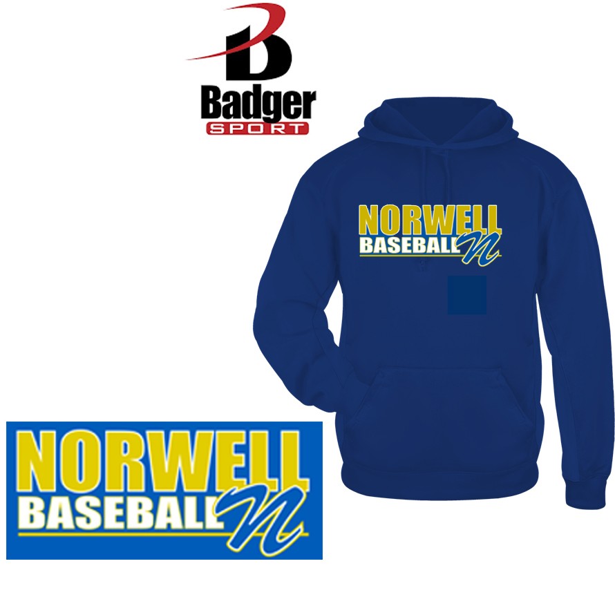 Norwell Baseball Badger Performance Fleece Hood, Silkscreened
