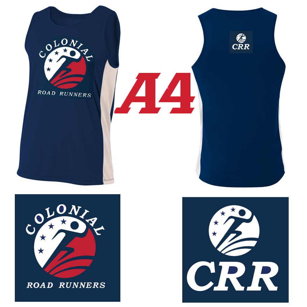Colonial Road Runners A4 The Pacer Singlet, Men’s Fit, Navy Blue