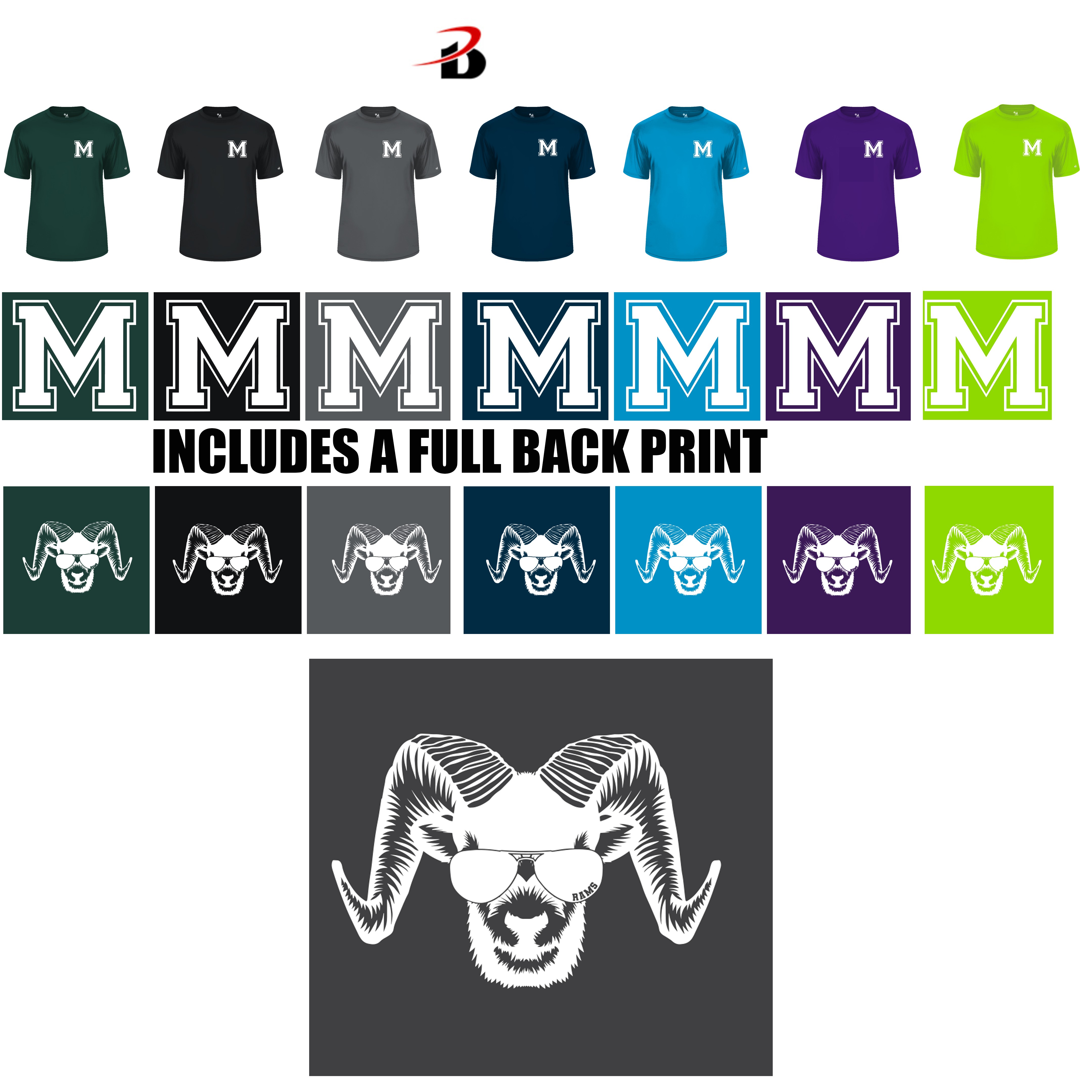 Eames Way School Marshfield Badger B-Core Youth Tee, Boys/Youth Unisex Fit/Guy Ram Logo