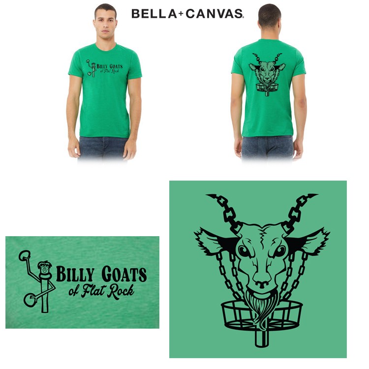Flat Rock Billy Goats Disc Golf Bella + Canvas Unisex Heather CVC T-Shirt, Heather Kelly Green, 2 Logos