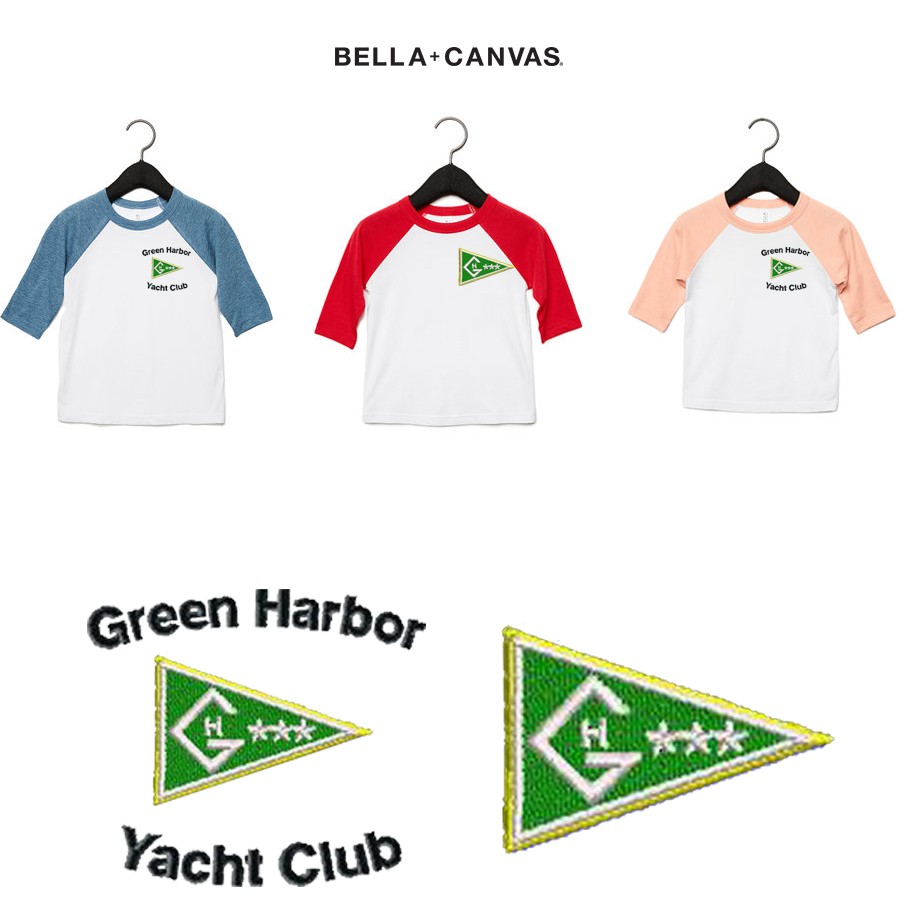 Green Harbor Yacht Club Bella + Canvas Toddler 3/4-Sleeve Baseball T-Shirt