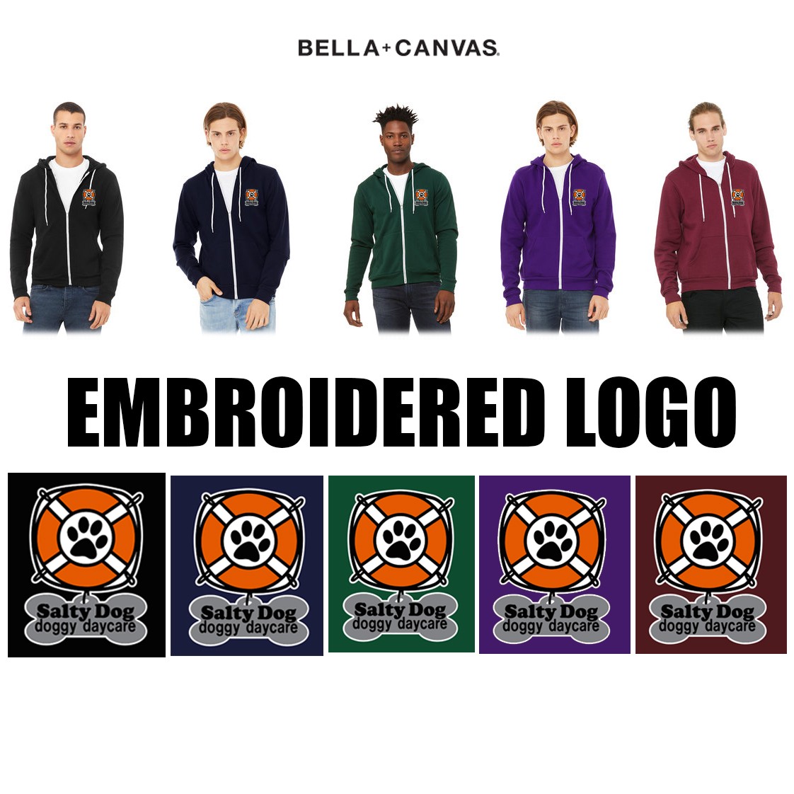 Salty Dog Doggy Daycare Bella + Canvas Unisex Sponge Fleece Full-Zip Hooded Sweatshirt, Adult Unisex Fit