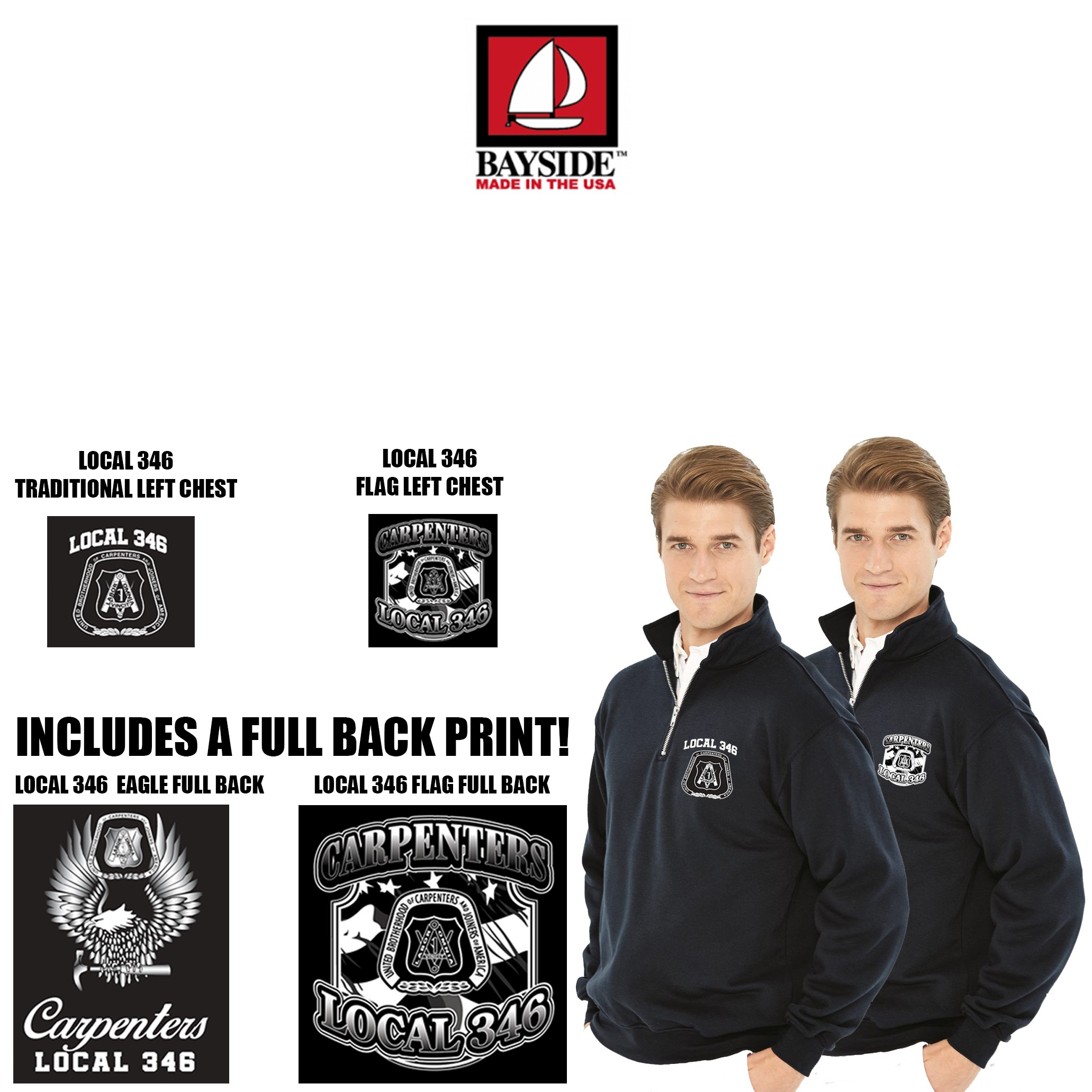 Carpenters Local 346 Bayside - USA-Made Quarter-Zip Pullover Sweatshirt - 920