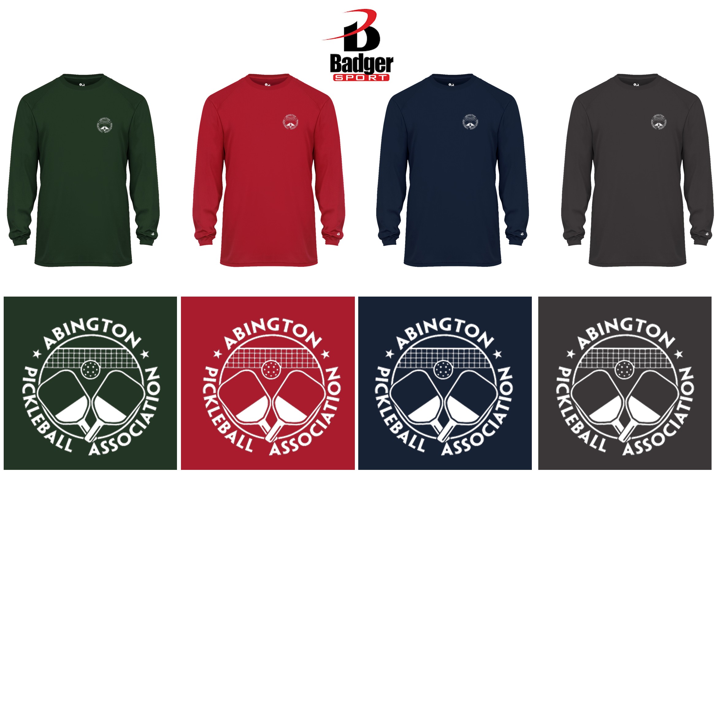 Abington Pickleball Badger B-Core Long Sleeve Tee, Performance Material, Silkscreened