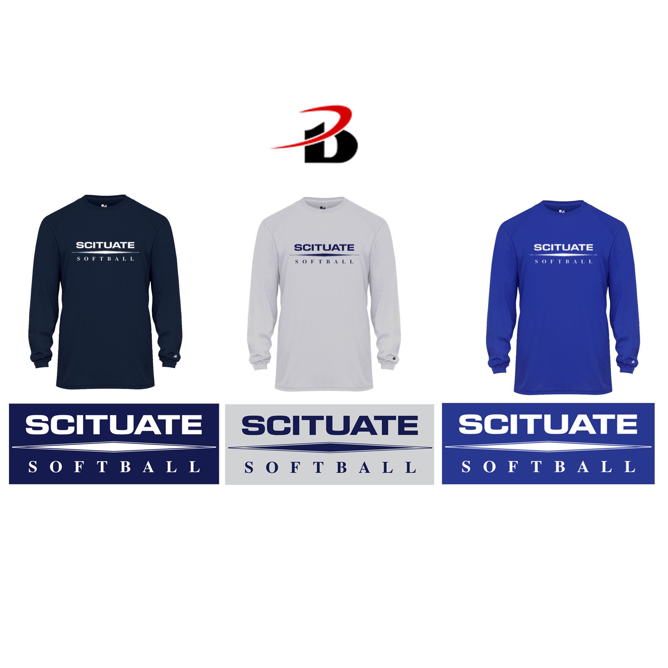 Scituate High School Softball Badger B-Core Long Sleeve Tee, 1 Color Print Silkscreened Version