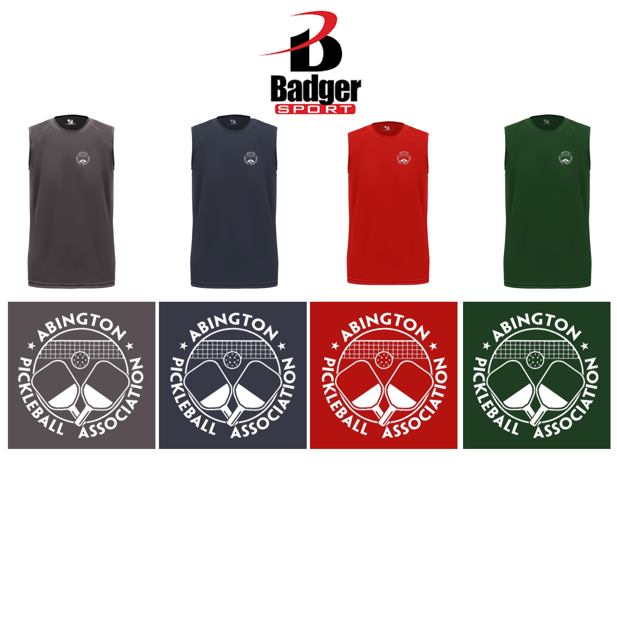 Abington Pickleball Badger B-Core Sleeveless Tee, Performance Material, Silkscreened