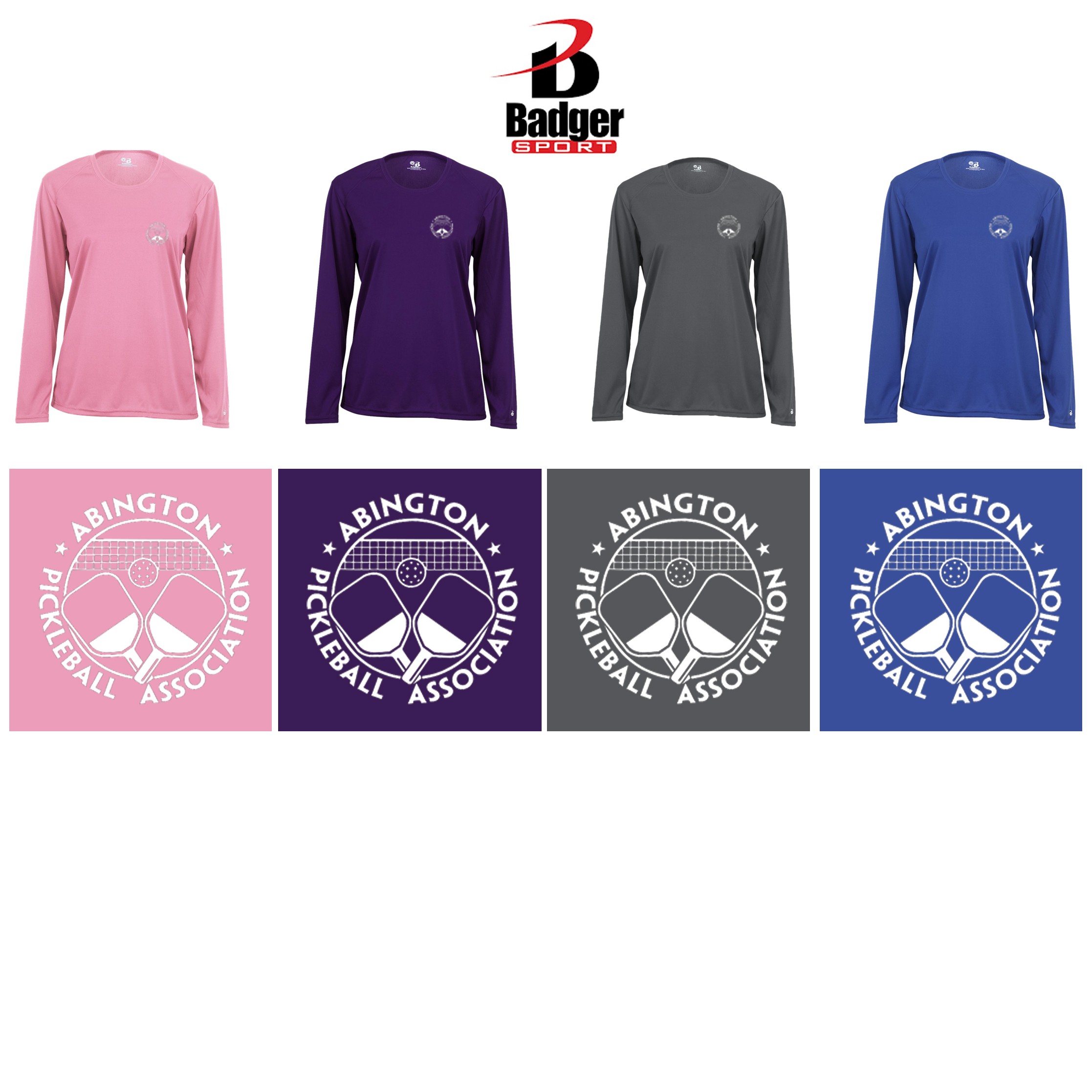 Abington Pickleball Badger B-Core Women’s Long Sleeve Tee, Performance Material, Silkscreened