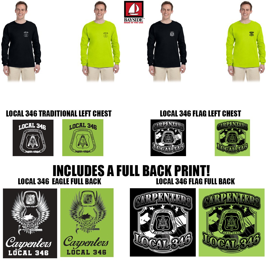 Carpenters Local 346 Bayside - USA-Made 100% Cotton Long Sleeve T-Shirt - 5060