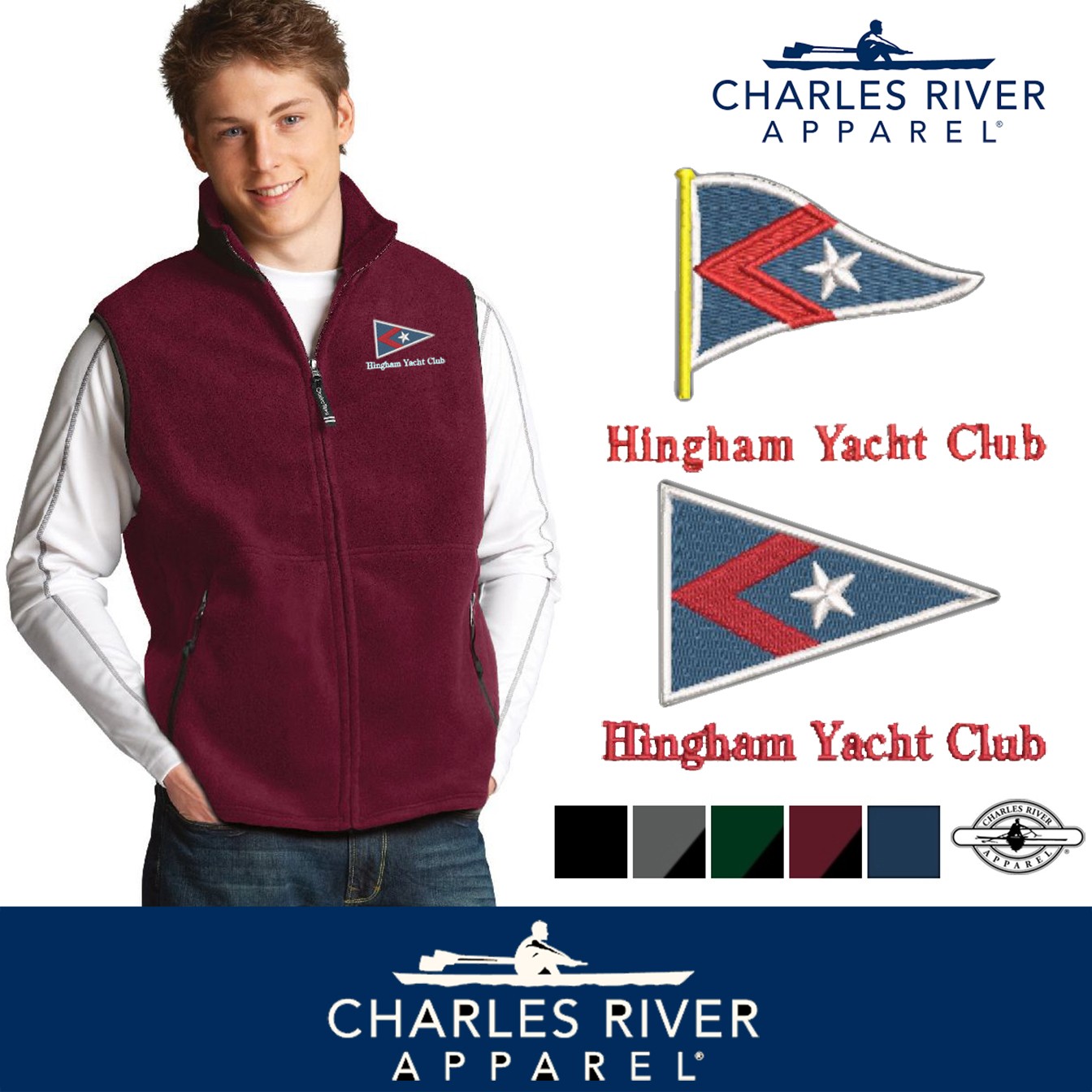 Hingham Yacht Club Charles River Men’s Ridgeline Fleece Vest 9503