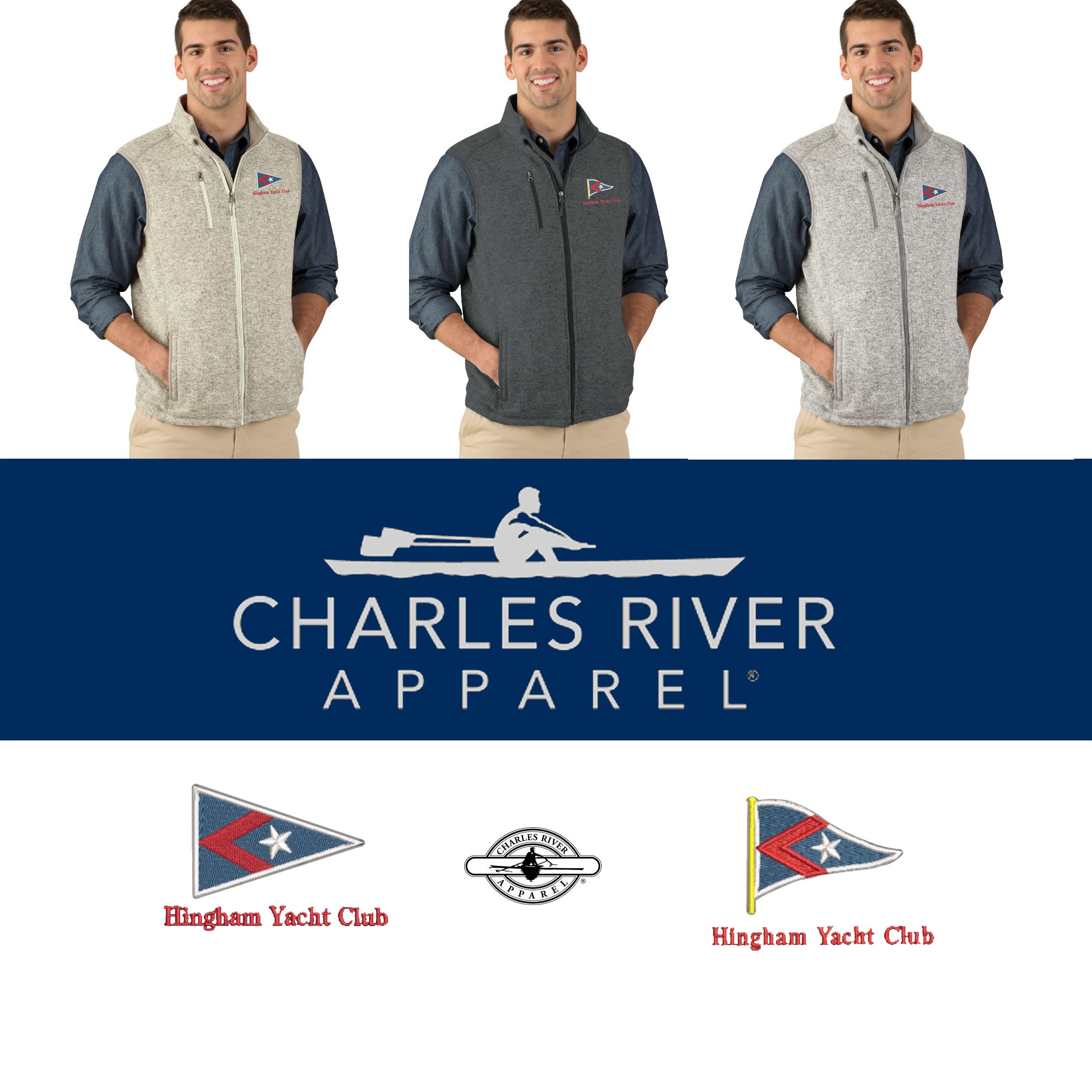 Hingham Yacht Club Charles River Men’s Pacific Heathered Fleece Vest 9722