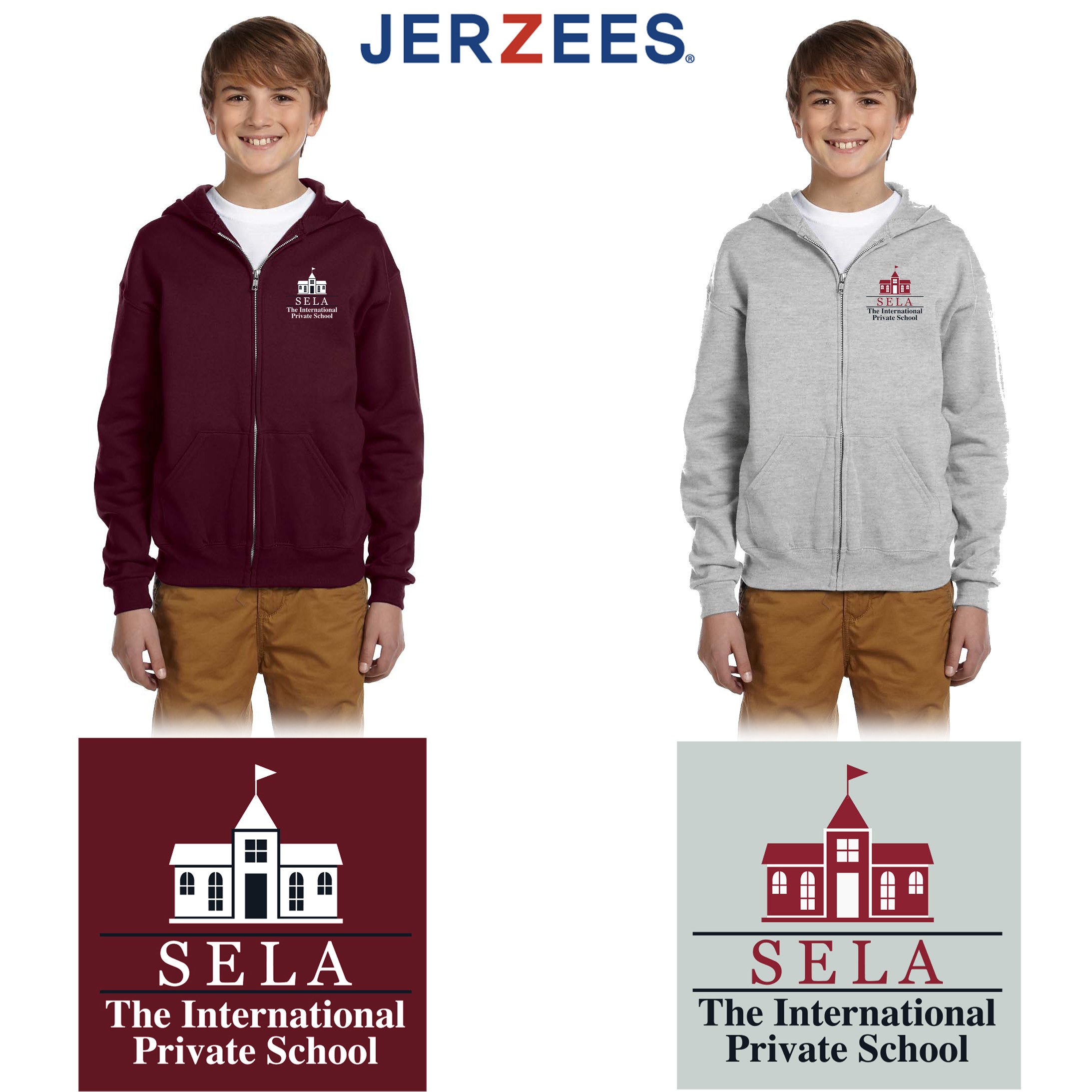 SELA - The International Private School Jerzees 8 oz. NuBlend® Fleece Full-Zip Hood, Youth Fit, Embroidered