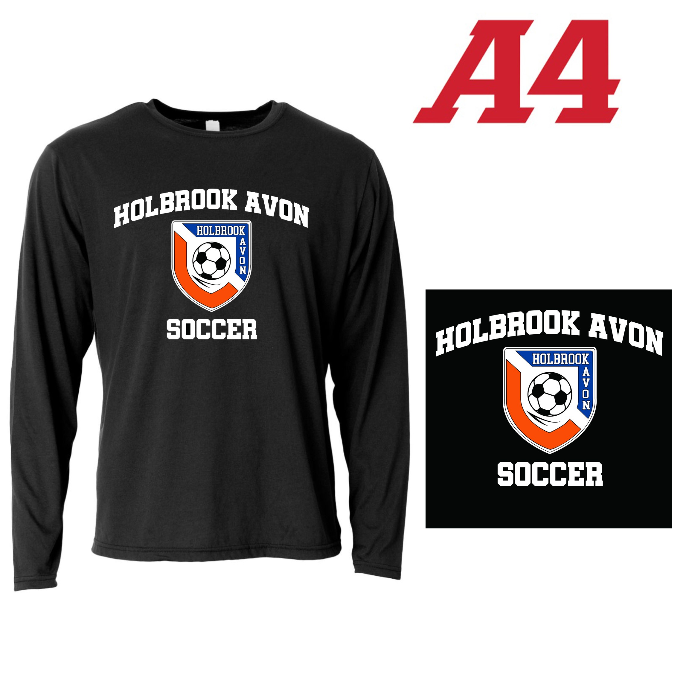 Holbrook Avon Youth Soccer A4 Youth Softek Long Sleeve Tee, Youth Fit, Multicolor Version