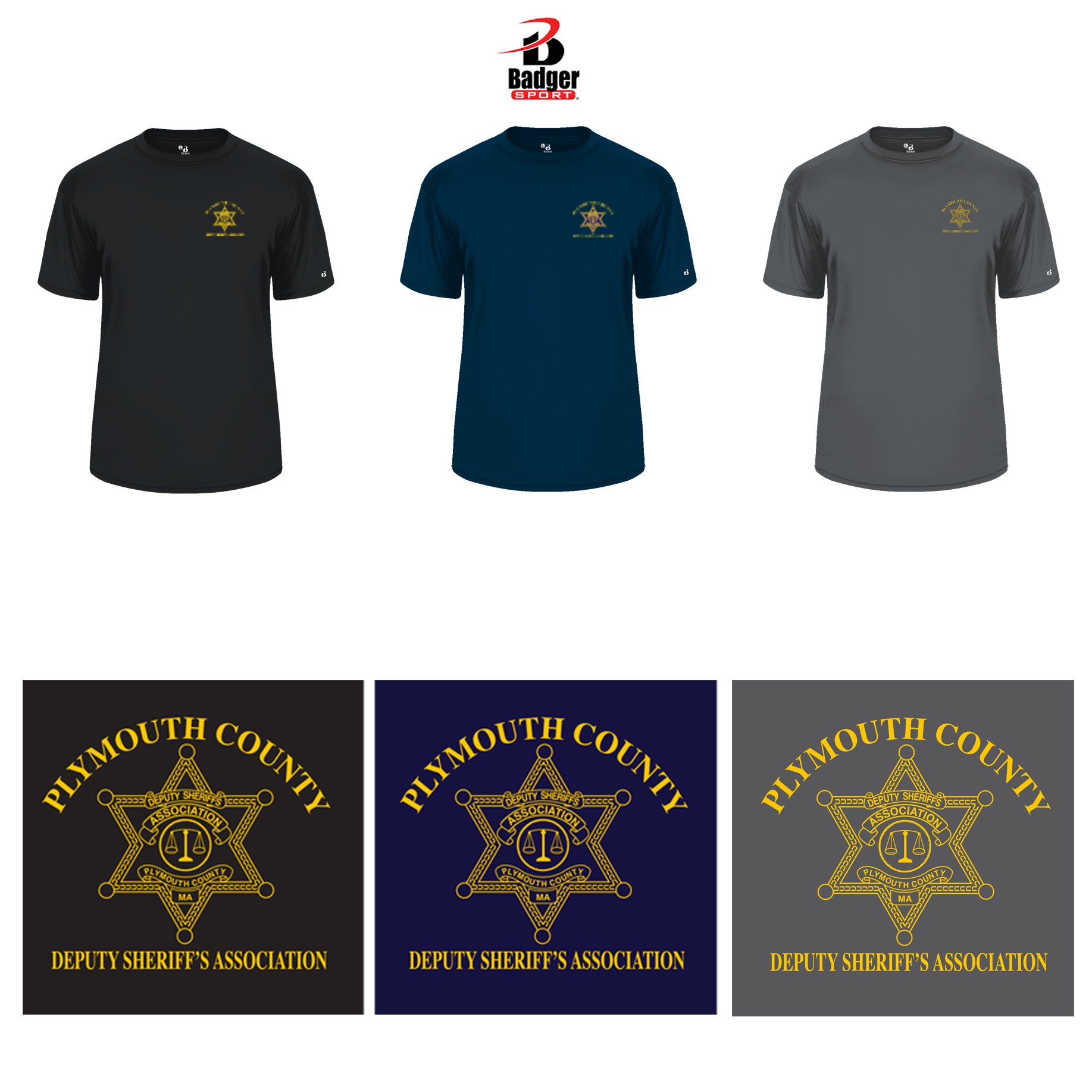 Plymouth County Deputy Sheriffs Association Badger B-core Tee, Performance Material