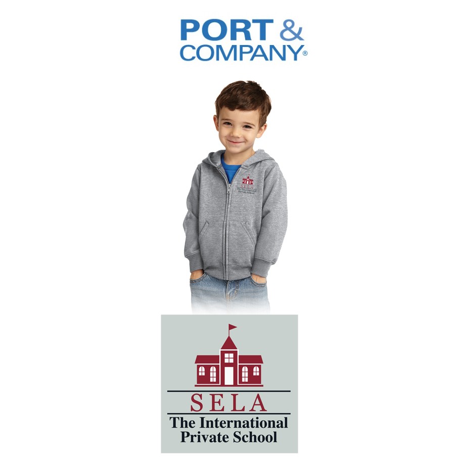 SELA - The International Private School Port & Company® Toddler Core Fleece Full-Zip Hooded Sweatshirt, Toddler Fit, Embroidered