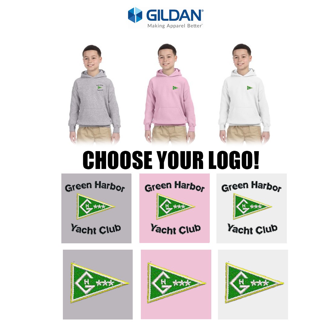 Green Harbor Yacht Club Gildan Youth Heavy Blend 8 OZ., 50/50 Hooded Sweatshirt 