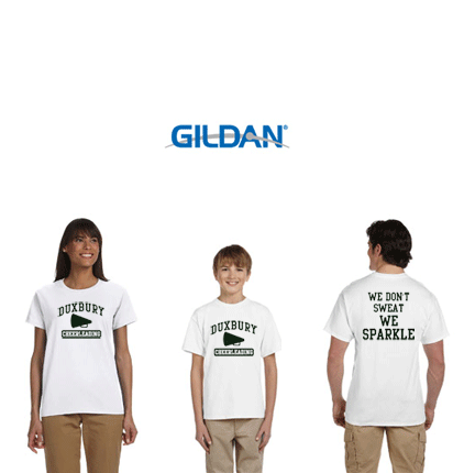 DDYC Gildan Brand White “We Don’t sweat, We Sparkle” Tee, Youth, Ladies and Adult Unisex Fit