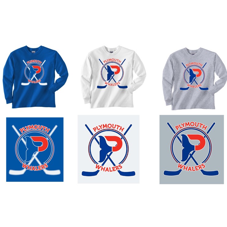 Plymouth Whalers Hockey Gildan Brand Original Logo 6.1 oz. Ultra Cotton® Long-Sleeve T-Shirt, Full Front Logo