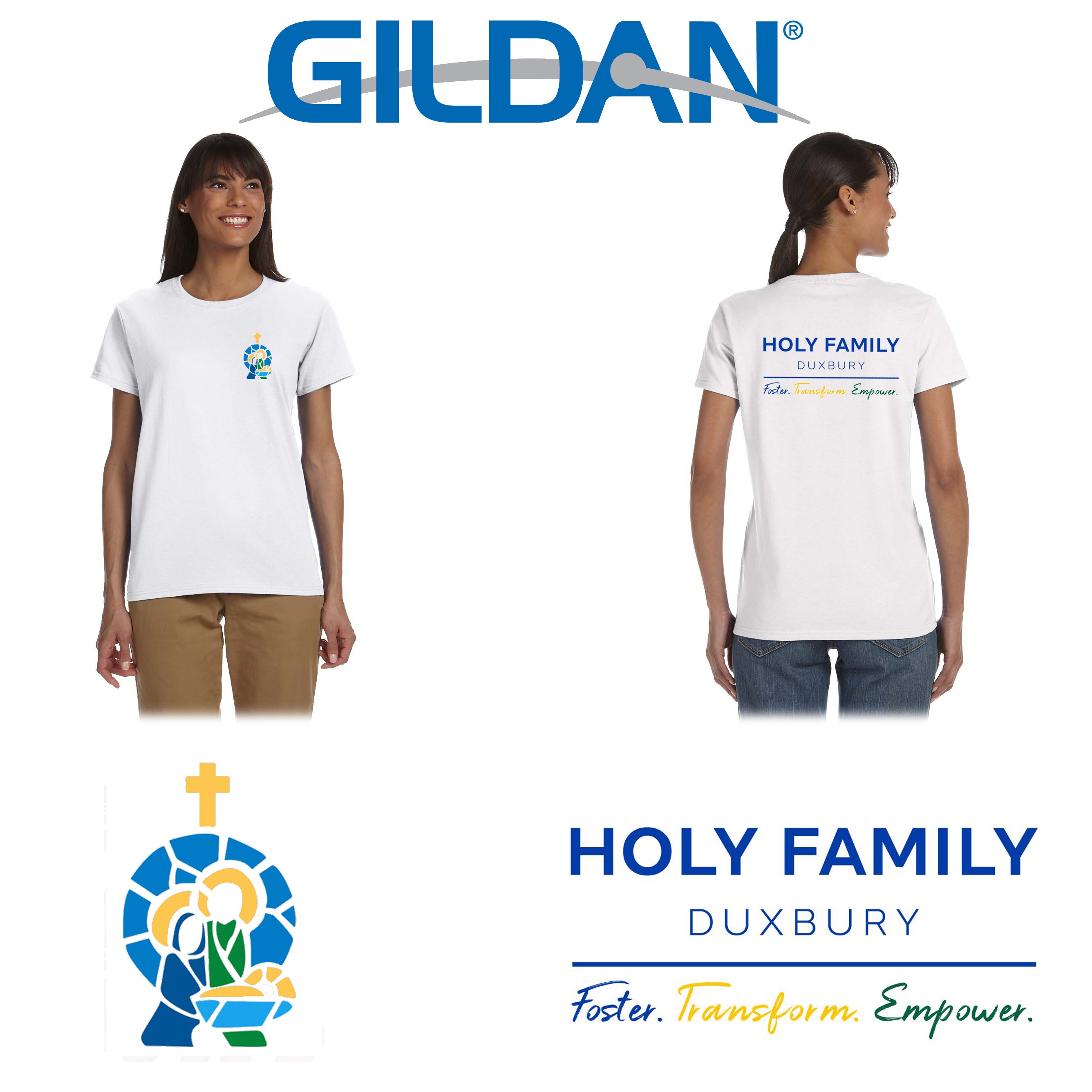 Holy Family Duxbury Gildan Ladies' Heavy Cotton™ 5.3 oz. T-Shirt, Printed, VISION STATEMENT VERSION