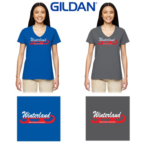 Winterland Skating School Gildan Ladies' Heavy Cotton™ 5.3 oz. V-Neck T-Shirt G500VL