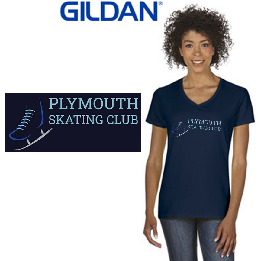 Plymouth Skating Club Gildan Ladies' Heavy Cotton™ 5.3 oz. V-Neck T-Shirt G500VL