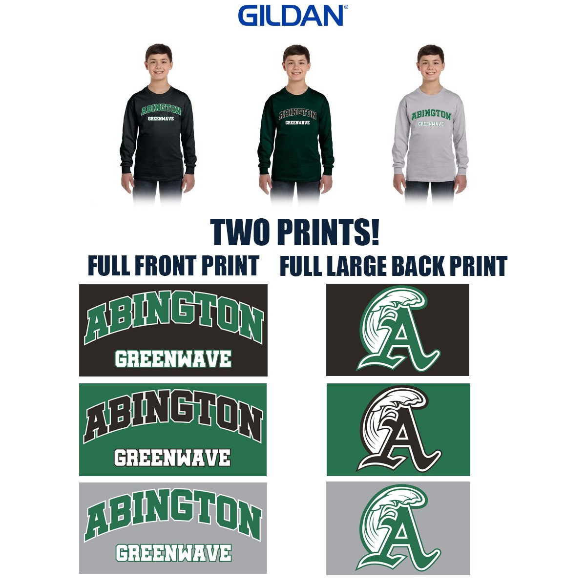 Abington Youth Football & Cheer Gildan Youth Heavy Cotton™ Long-Sleeve T-Shirt, 2 Print Version (YOUTH)