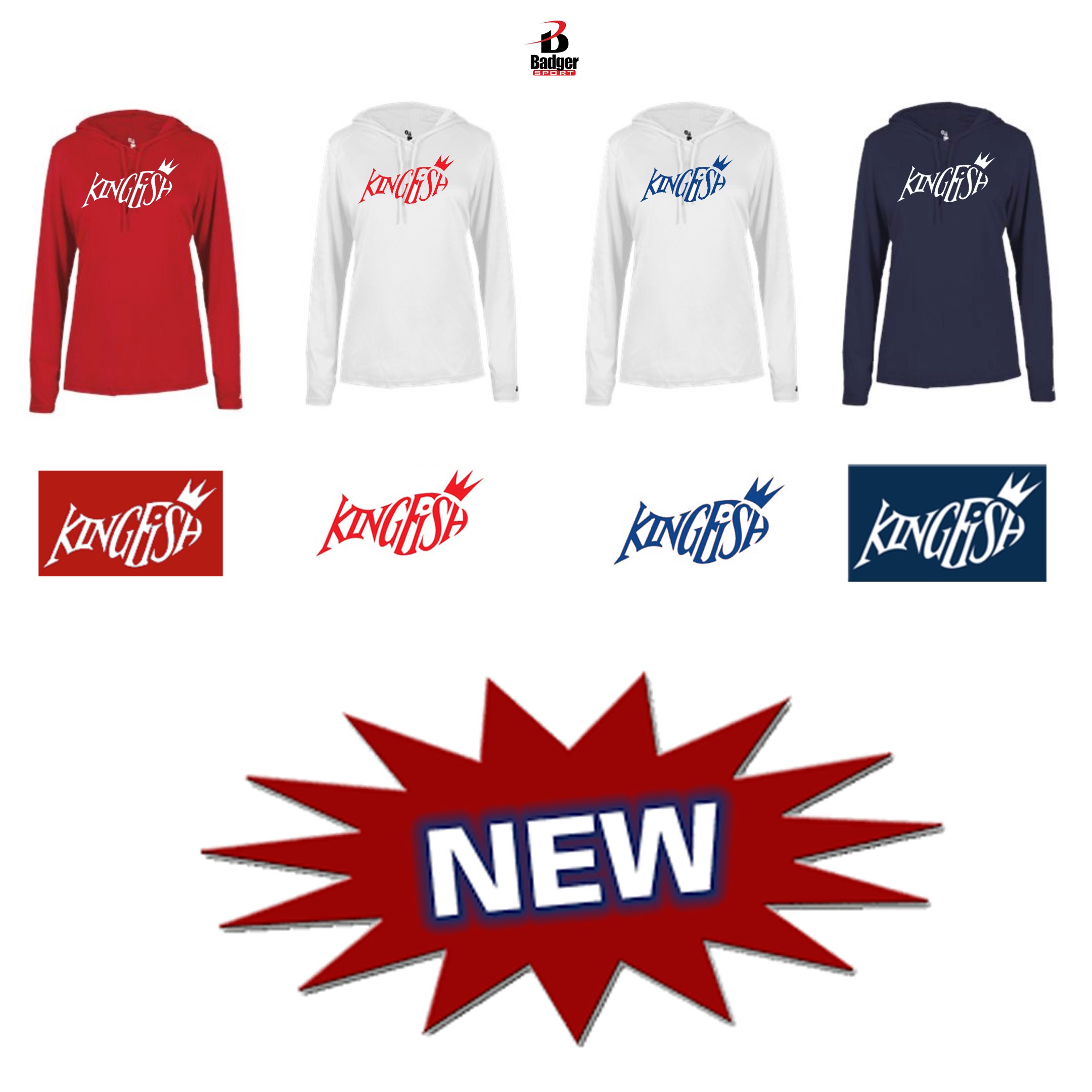 Kingfish Swim Team Badger B-Core Long Sleeve hoodie Tee, Ladies