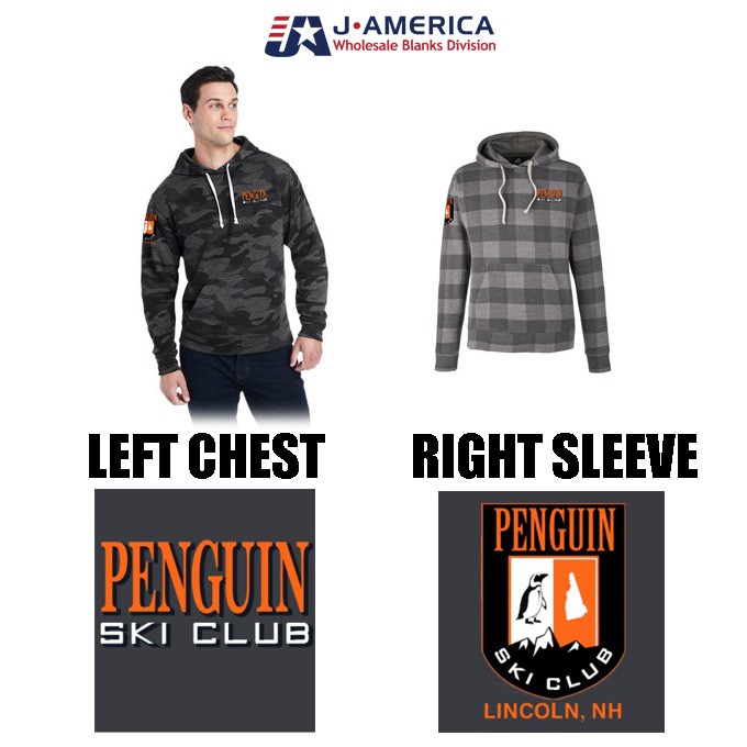 Penguin Ski Club J America Adult Triblend Pullover Fleece Hooded Sweatshirt, Embroidered Version