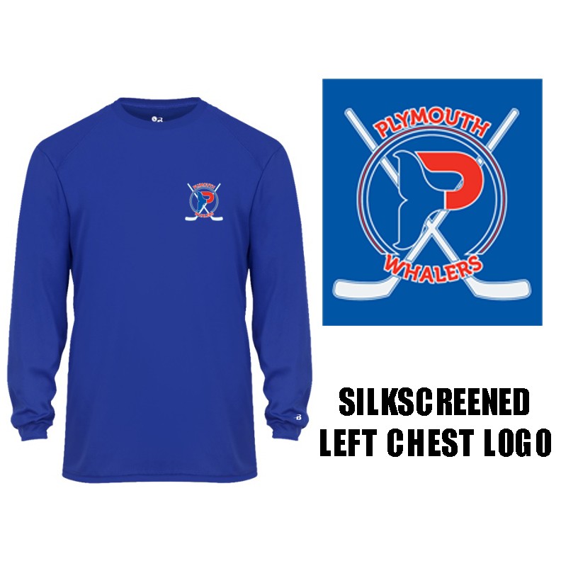 Plymouth Whalers Hockey Badger B-Core Performance Tee, Long Sleeve, Adult Unisex/Mens