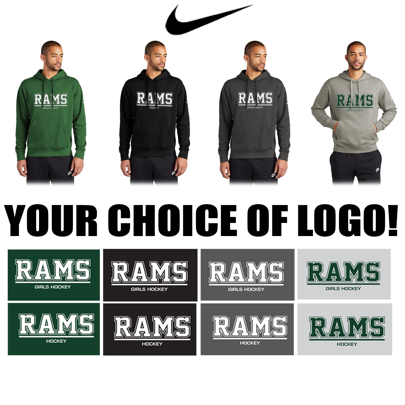 Marshfield high School Girls Hockey Nike Club Fleece Sleeve Swoosh Pullover Hoodie