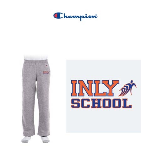 Inly School Champion Double-Dry Open Bottom Sweatpant with Pockets, Hip Logo, Youth Fit, Embroidered