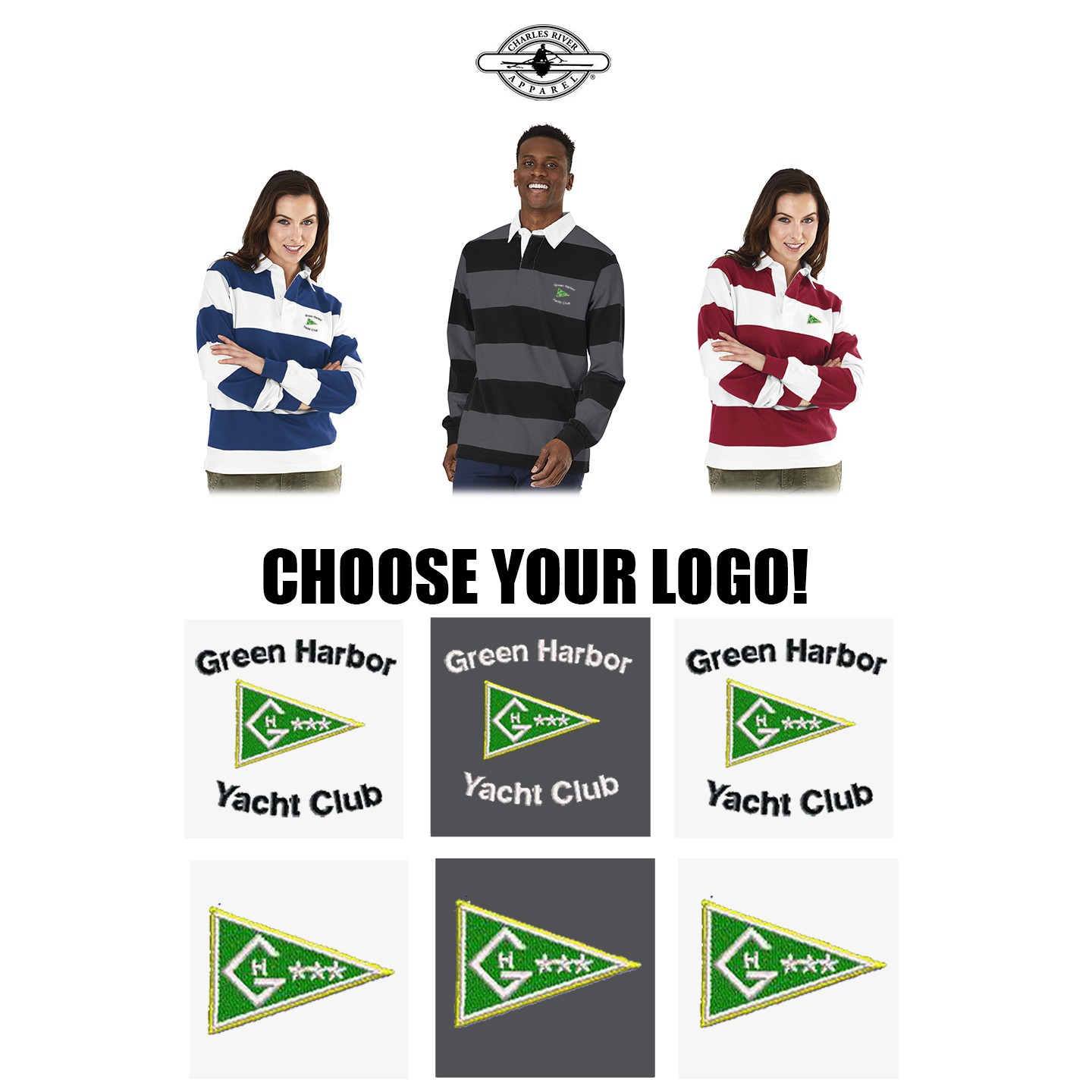 Green Harbor Yacht Club Charles River Classic Rugby Shirt, Unisex Adult Fit