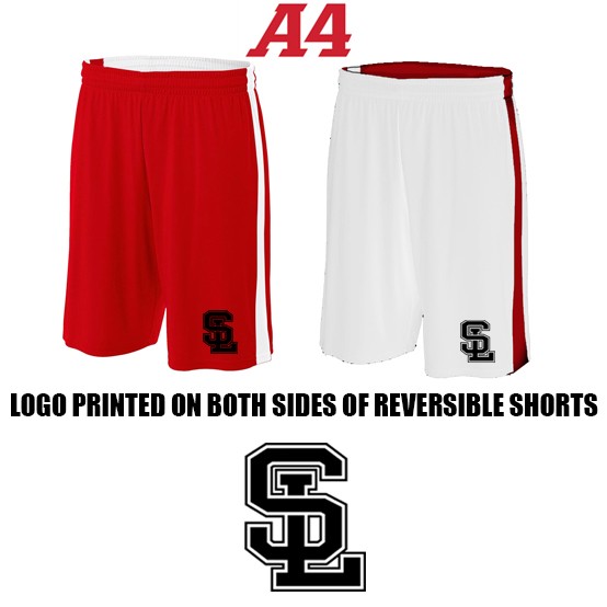 Silver Lake Youth Basketball A4 Reversible Moisture Management 10" Short With Logo, Adult Fit