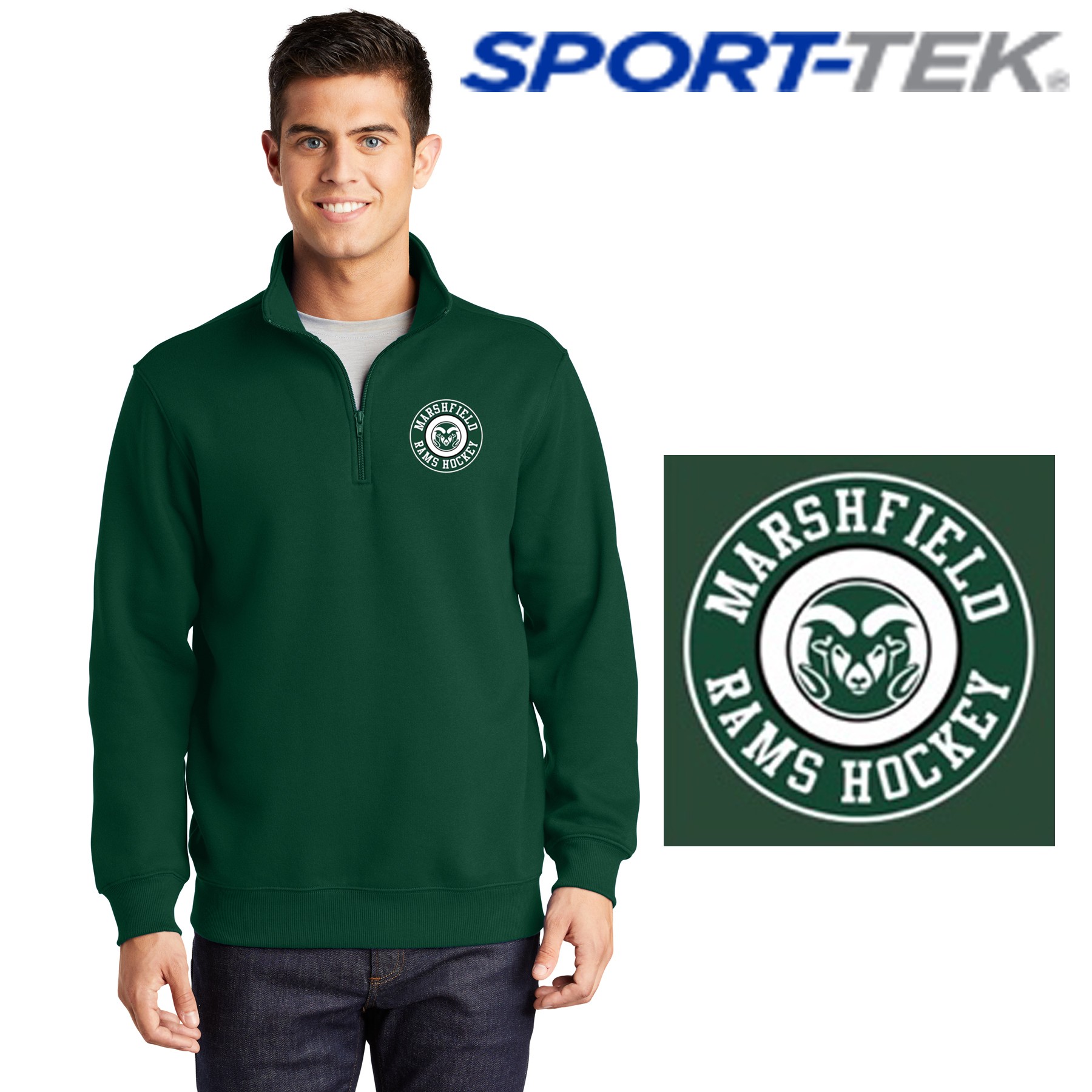 Friends Of Marshfield Hockey Sport-Tek® 1/4-Zip Sweatshirt With Marshfield Rams Circular Logo