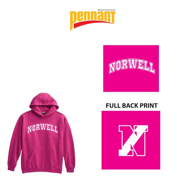 Cole School Norwell Apparel Pennant Super 10 Hoodie, FUCHSIA Version, Unisex Fit in Adult & Youth