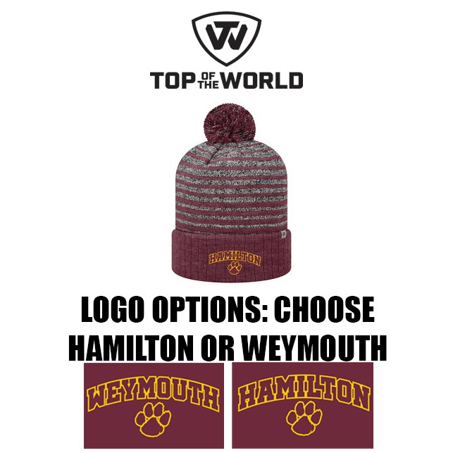 Thomas W. Hamilton School Top Of The World Adult Ritz Knit Cap, Striped With Pom