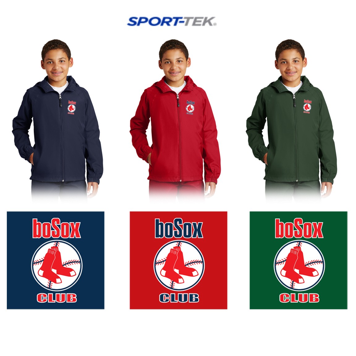 BoSox Club Sport Tek® Hooded Raglan Jacket, Youth (Web Store Exclusive), Youth Unisex Fit