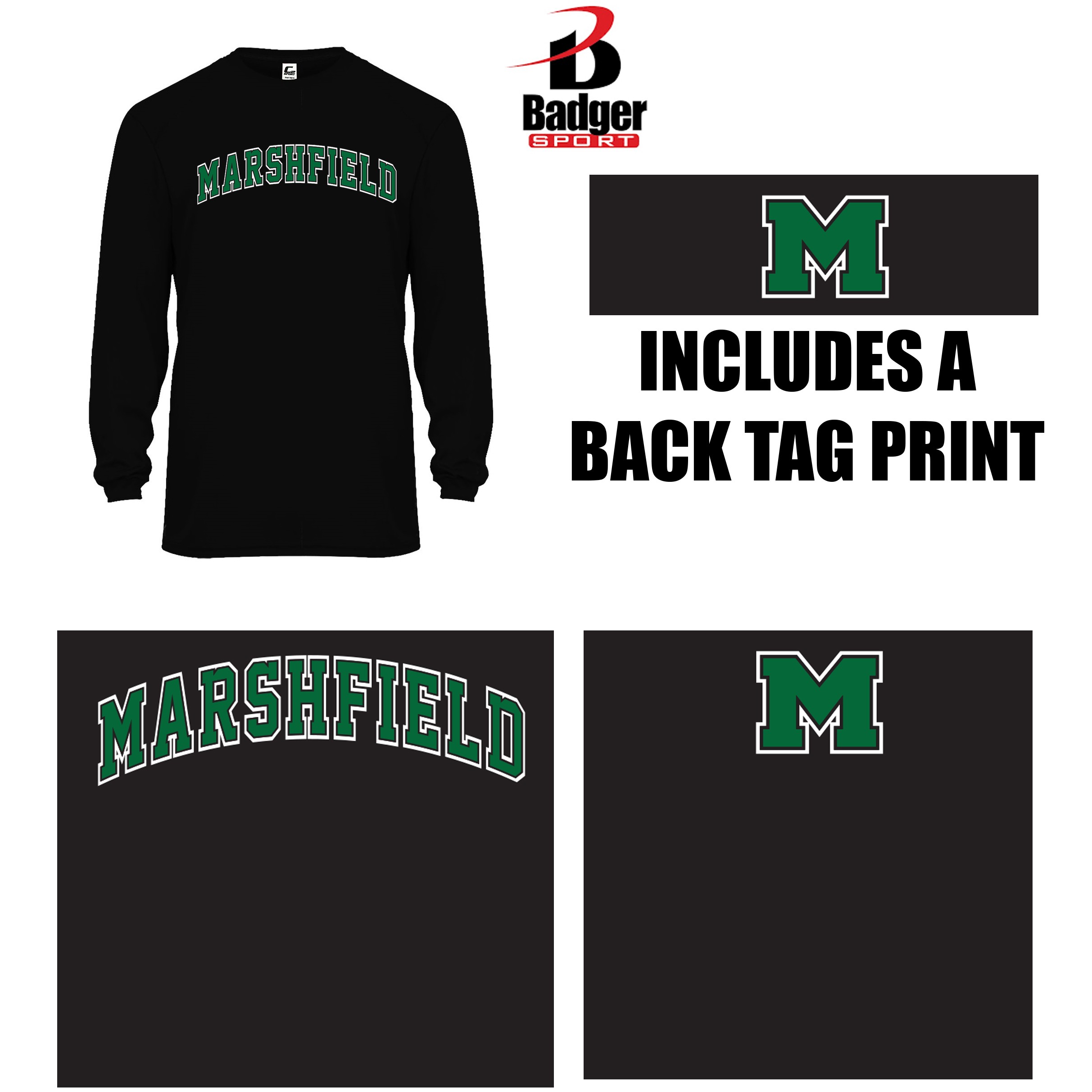 Marshfield Youth Basketball Badger C2 Long Sleeve YOUTH Tee, C2 Performance Material Shooting Shirt