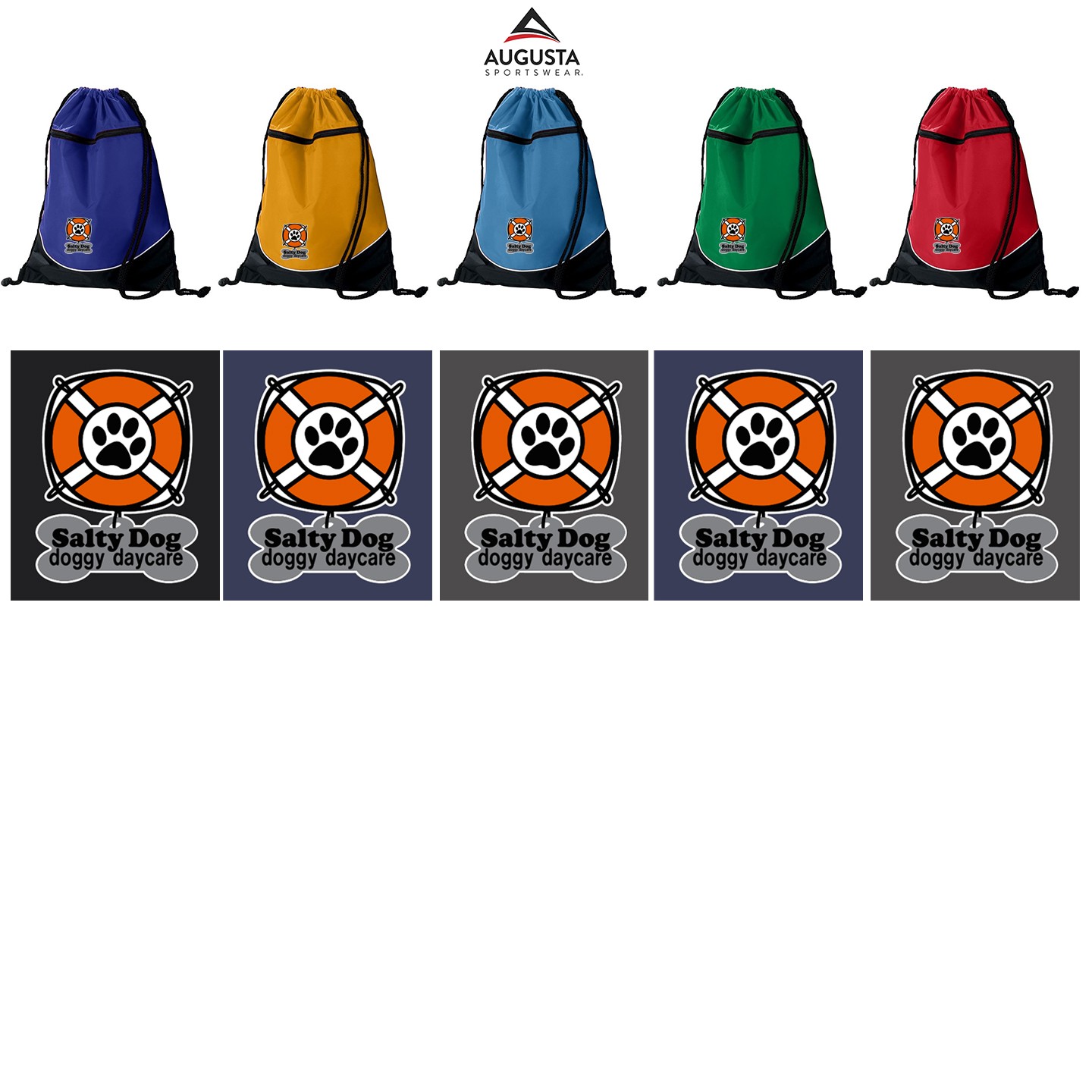 Salty Dog Doggy Daycare Augusta Sportswar Tri-Color Drawstring Backpack