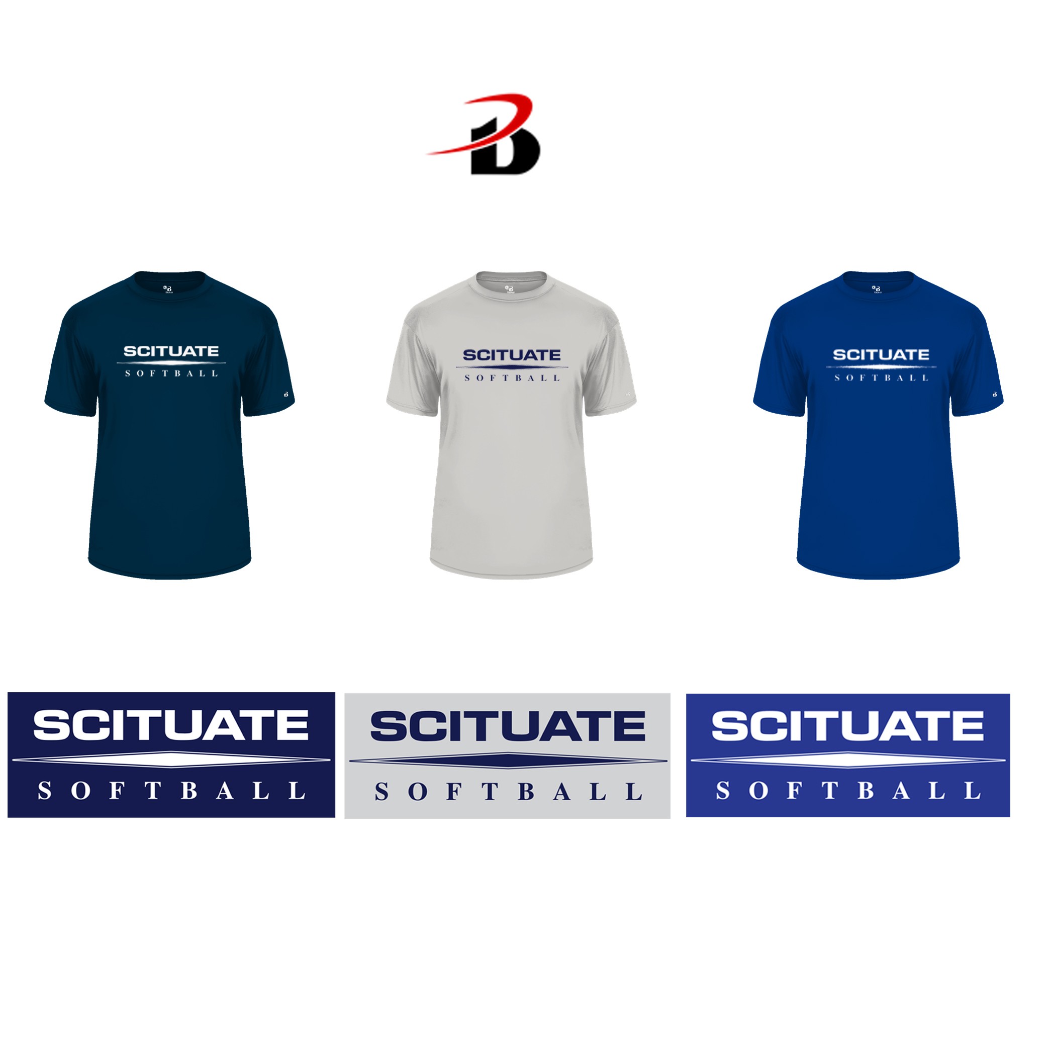 Scituate High School Softball Badger B-Core Tee, 1 Color Print Silkscreened Version