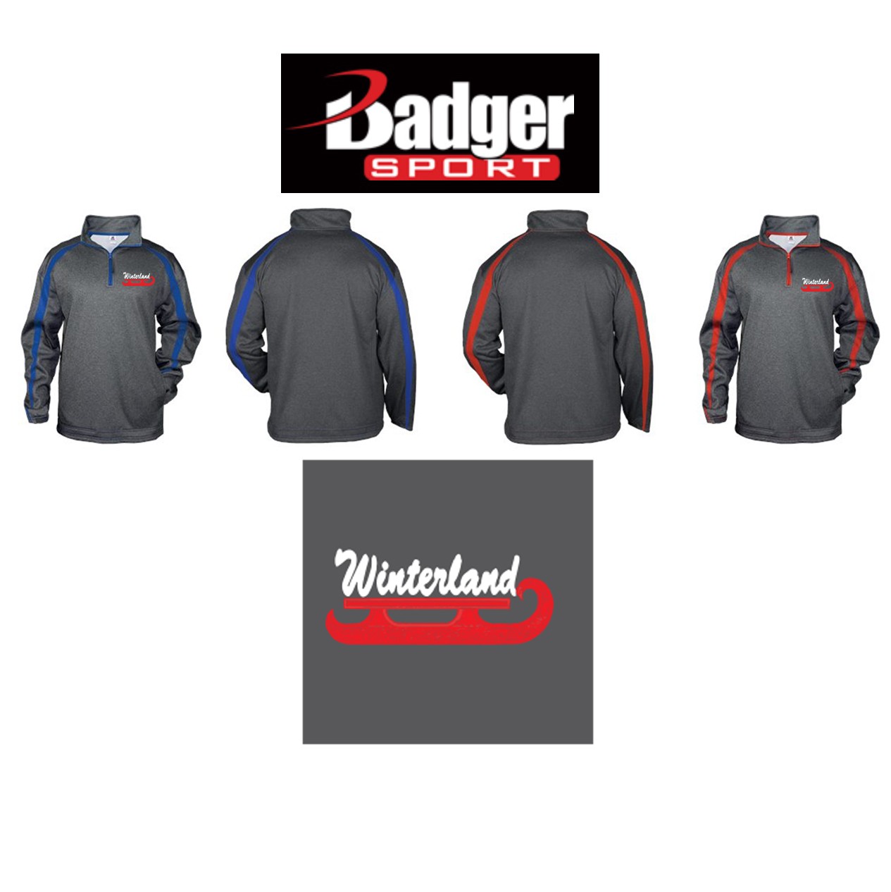 Winterland Skating School Badger Sports Fusion 1/4” Zip Sweatshirt, Adult Unisex, Model 1481