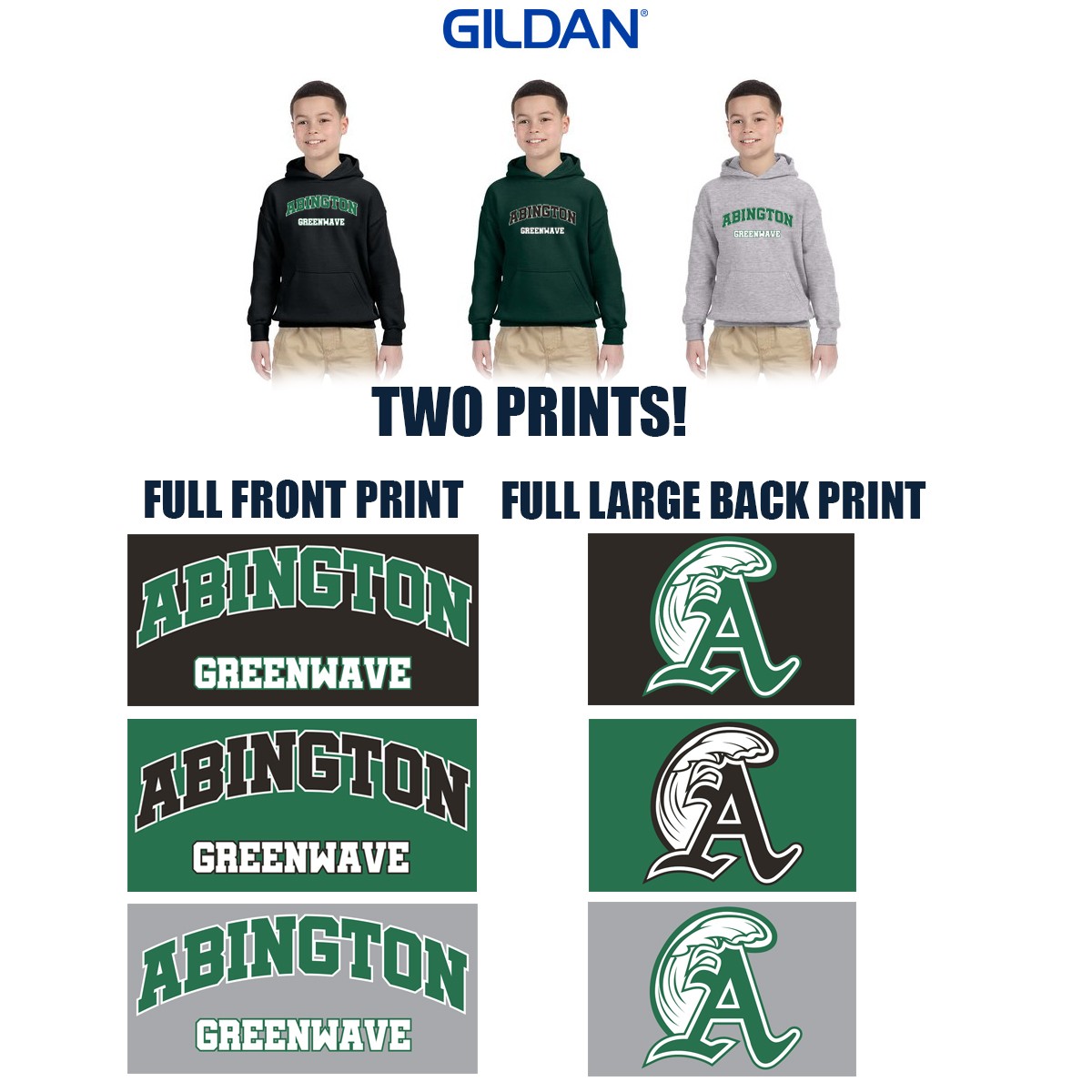 Abington Youth Football & Cheer Gildan Youth Heavy Blend™ 8 oz., 50/50 Hooded Sweatshirt, 2 Print Version (YOUTH)