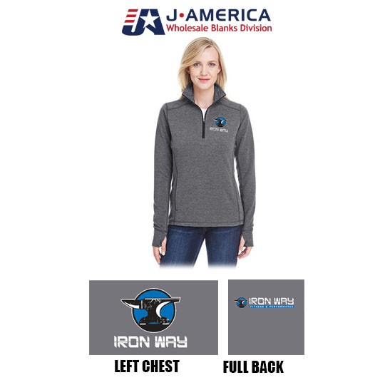 Iron Way Fitness J America Ladies' Omega Stretch Quarter-Zip, Blue Logo Version