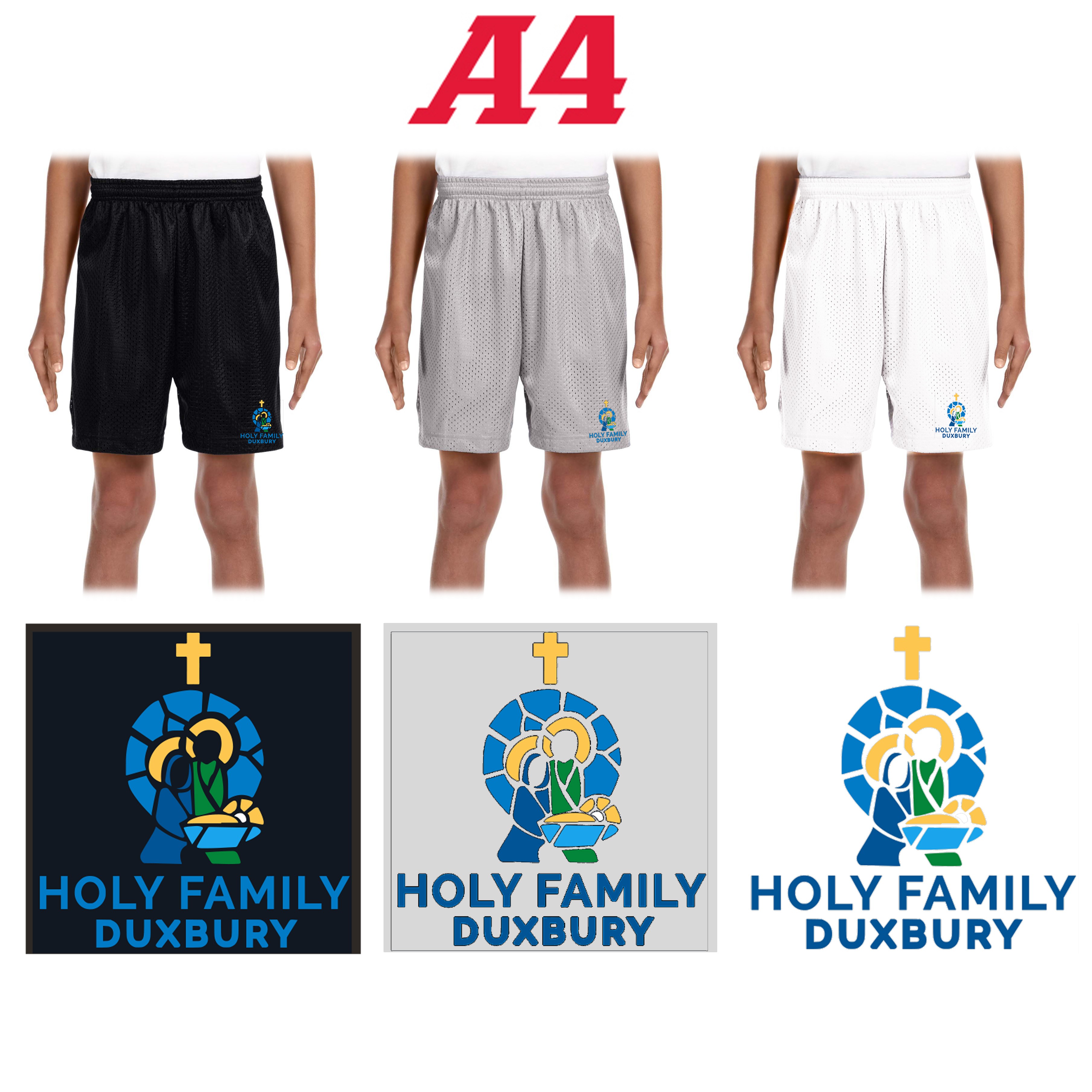 Holy Family Duxbury A4 Youth Six Inch Inseam Mesh Short